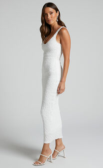 Novida Midi Dress - Textured Bodycon Dress in White