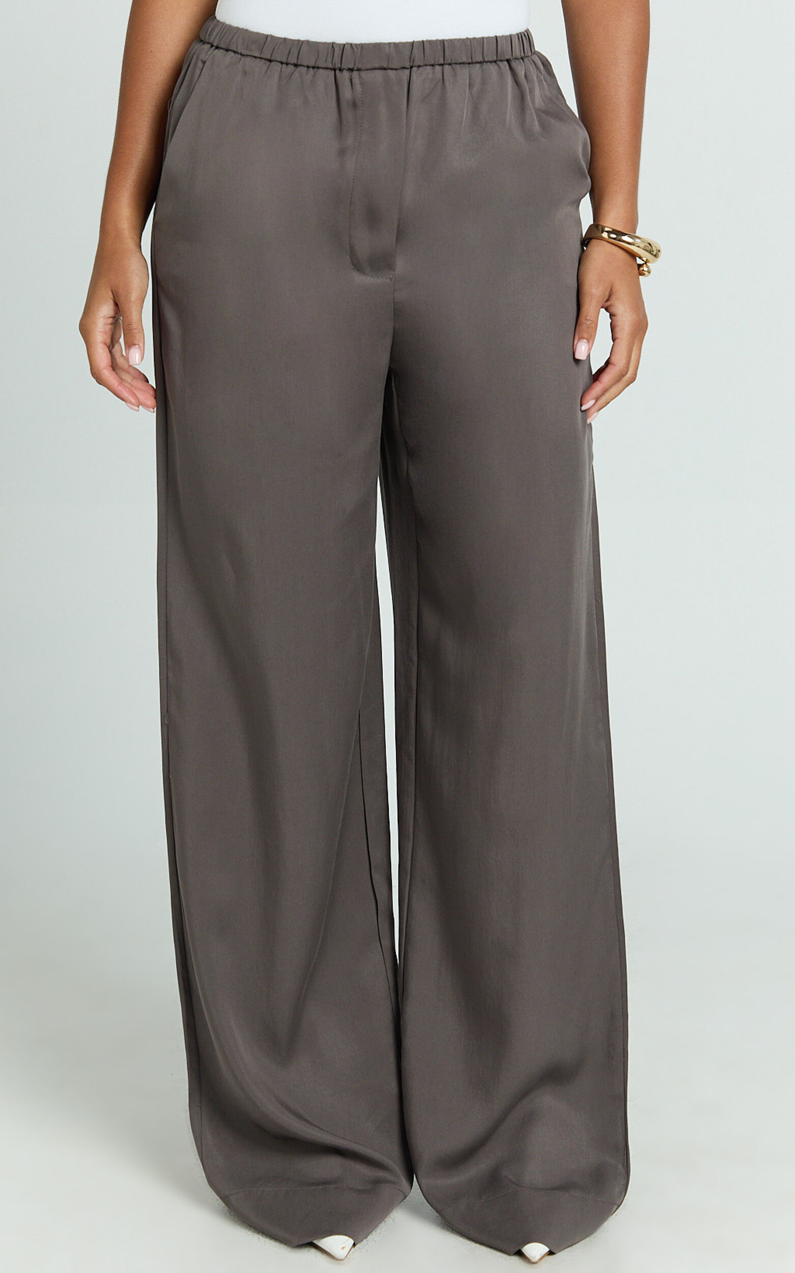 Grace Pants - Low Rise Elasticated Waist Wide Leg Pants in