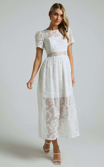 Leon Midi Dress - Short Sleeve Dress in Ivory
