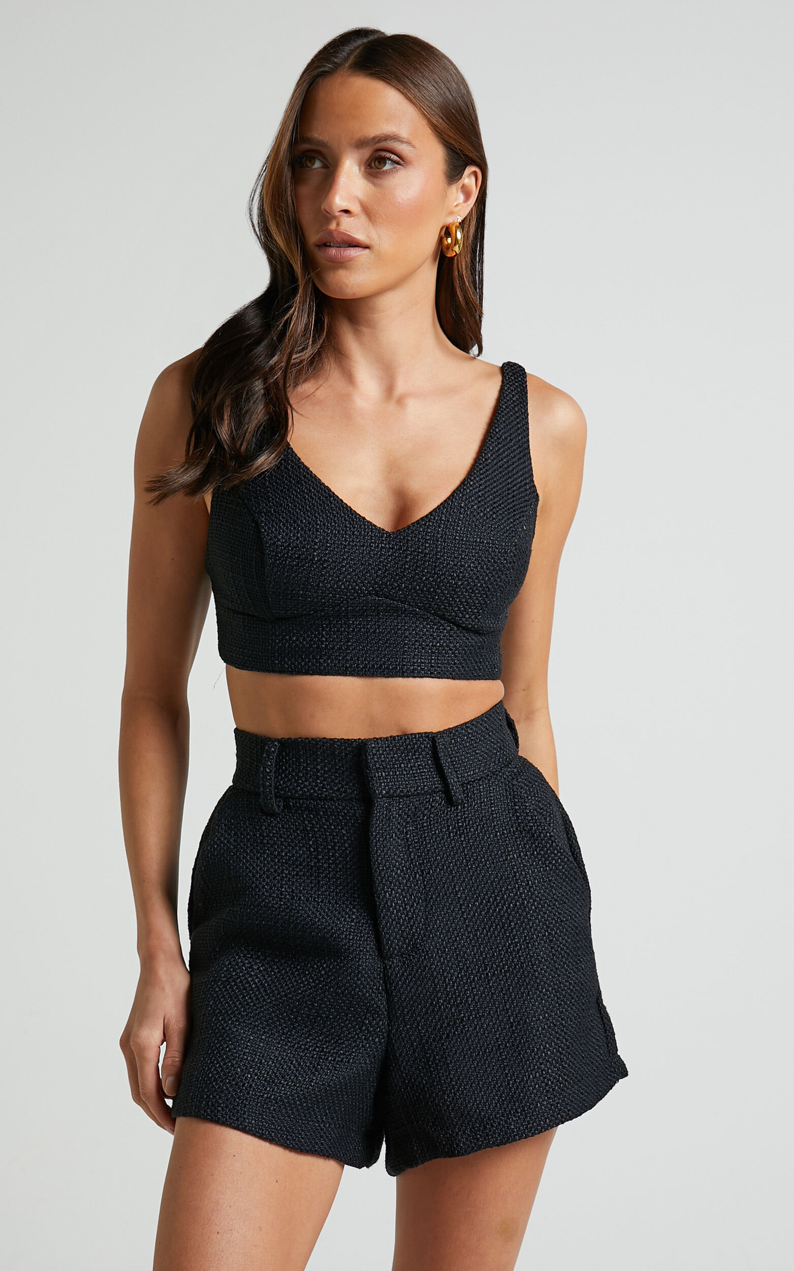Melbourne Two Piece Set - Twill Two Piece Short Set in Black