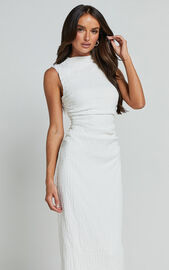 Aleks Midi Dress - High Neck Bodycon Dress in Off White | Showpo USA