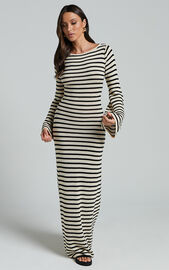 Runaway The Label - Cherie Knit Maxi Dress in Sand/Black | Showpo
