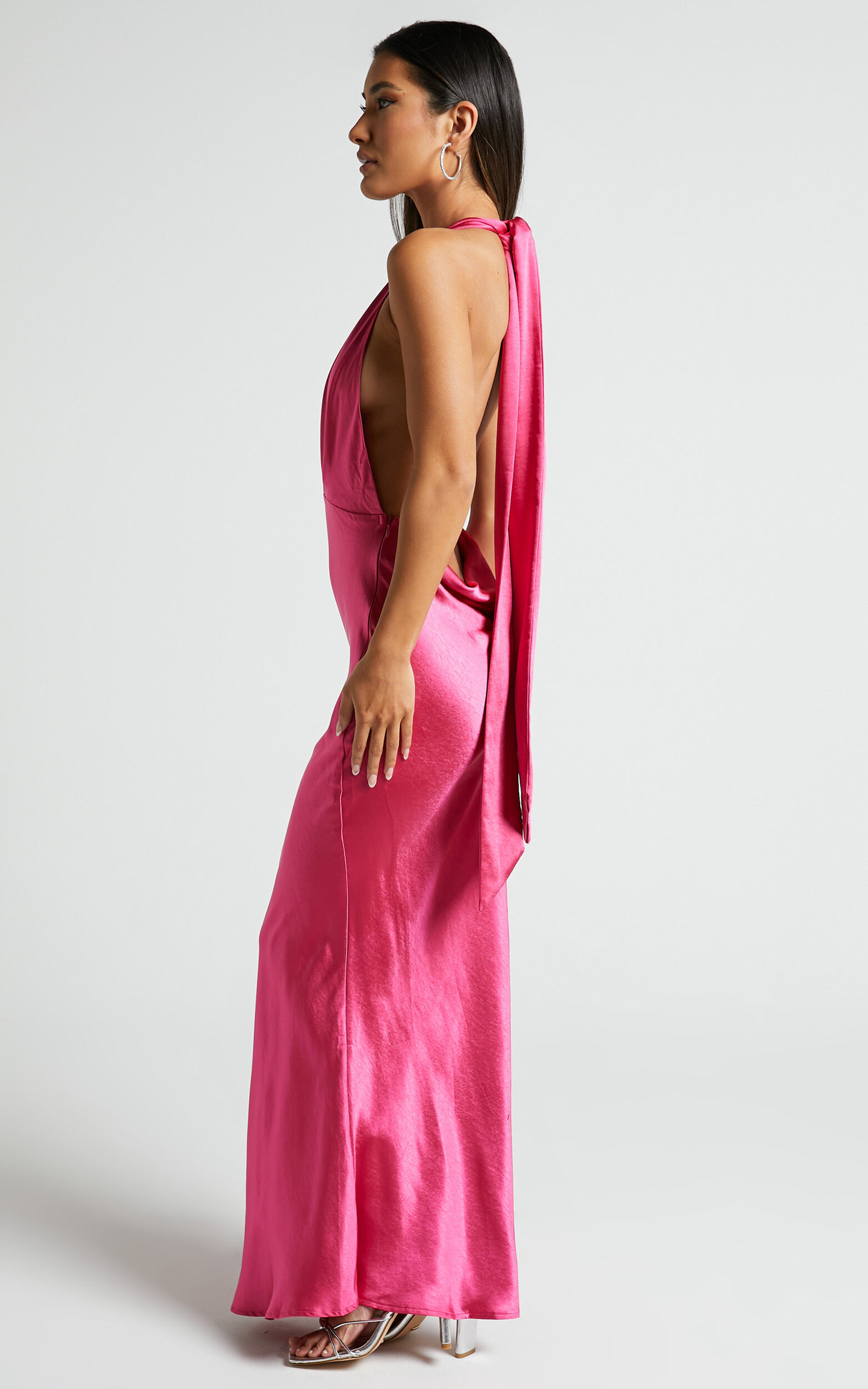 Aiyana Midi Dress - Halter Neck Satin Dress in Mulberry Pink | Showpo USA
