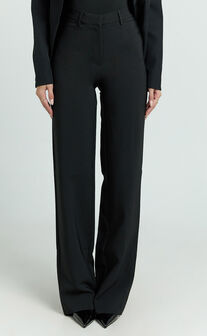 Sally Pants - Mid Waisted Straight Leg Tailored Pants in Black