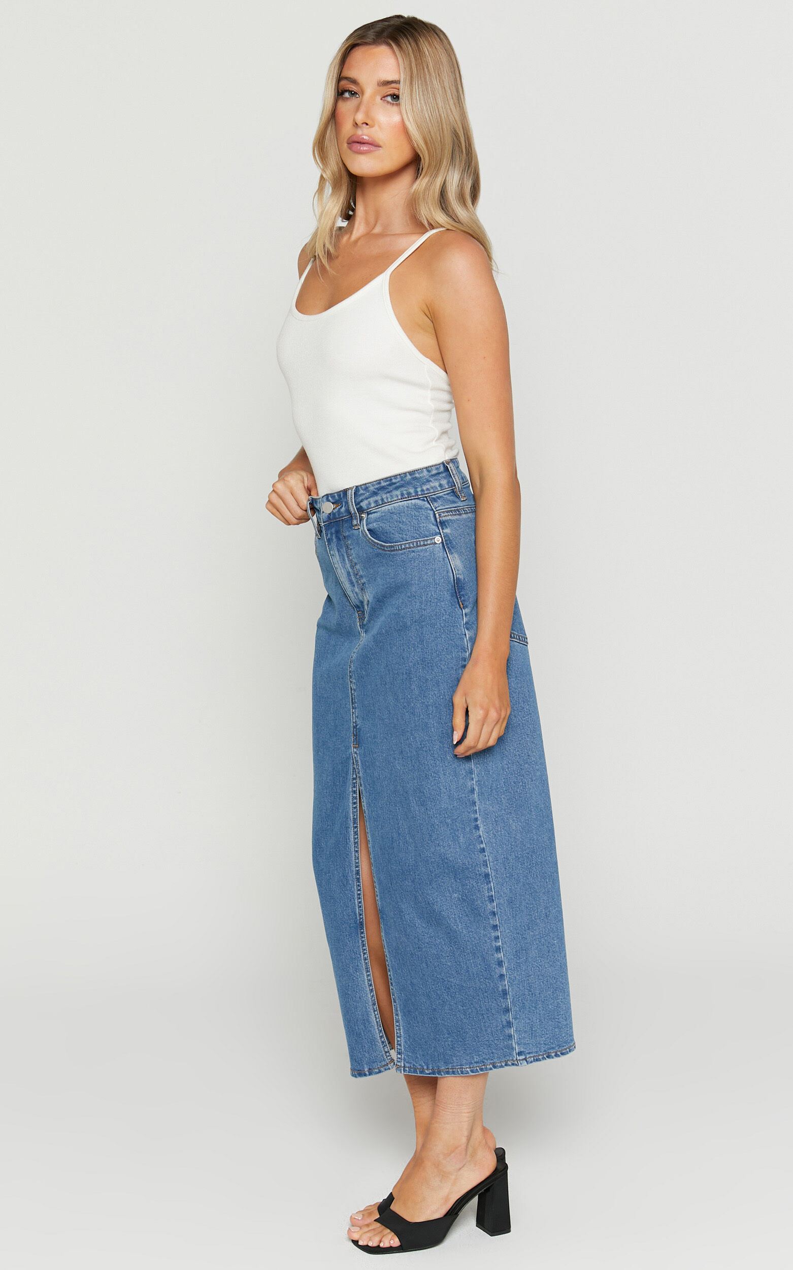 【WONDER WONDER】Horton Spring Midi Half Part5 Blue Denim SK Veena Skirt – Cinq à Sept