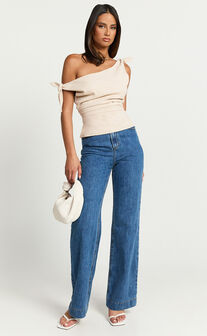 Ivy Top - Linen Off Shoulder Tie Top in Oatmeal