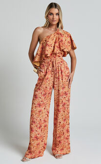 Amalie The Label - Adrienne Linen Look Blend Drawstring Wide Leg Pants in Valencia Print