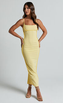 Abegaille Midi Dress - Bodycon Dress in Lemon