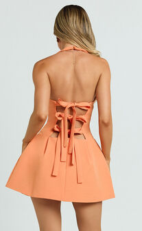 Bianca Mini Dress - Halter High Neck Tulip Dress in Orange