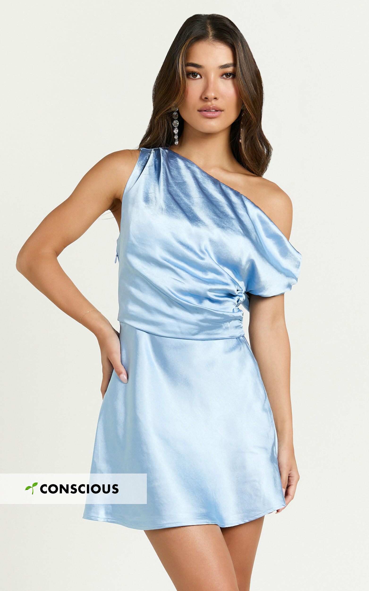 Adelaide Mini Dress - Off Shoulder Bias Cut Dress in Dove Blue - 06, BLU1