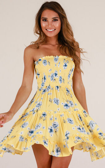 Deep Dive Dress In Yellow Floral