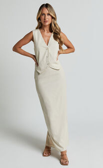 Kiraye Top - Linen Button Through Vest in Natural