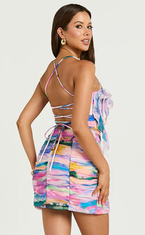 Amalie The Label - Kiama Halter Bustier Top in Abstract Sunset Print