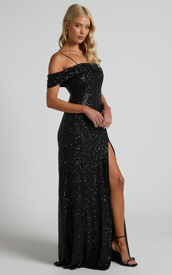 Malisha Maxi Dress - Off The Shoulder Corset Bodice Dress in Black