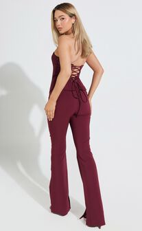 Irene Top - Strapless Sweetheart Lace Up Back Top in Wine