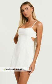 Lillith Mini Dress - Scoop Neck Tie Back Dress in Off White | Showpo USA