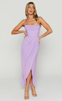 Andrina Midi Dress - High Low Wrap Corset Dress in Lilac