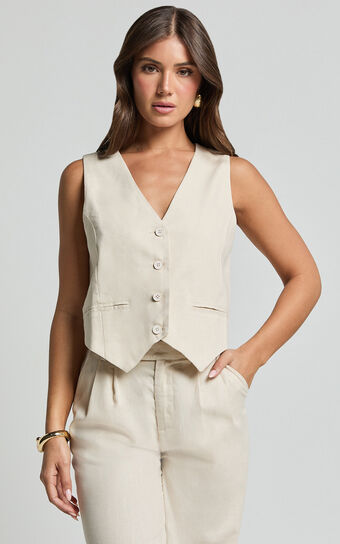 Seven Wonders - Zephy Linen Blend Vest in Sand