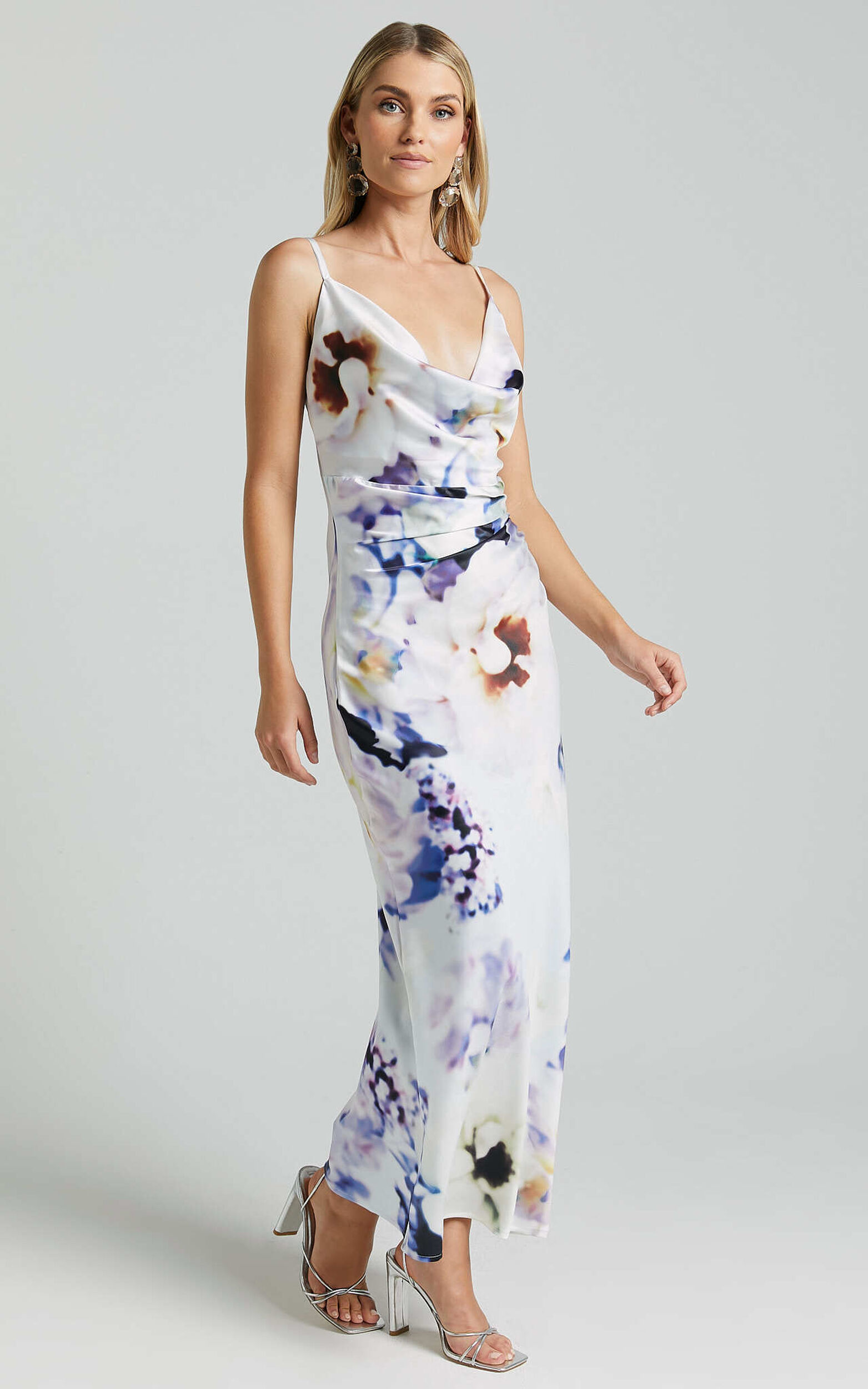 Romilly Maxi Dress - Strappy Cowl Neck Slip in La Reverie Print | Showpo