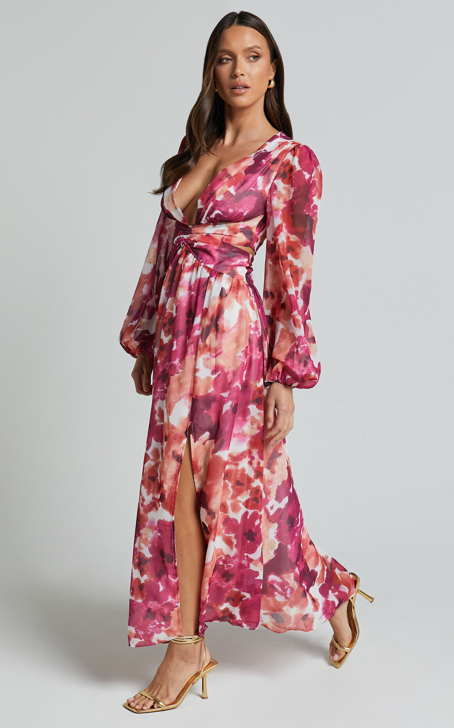 Long sleeve plunge midi dress online