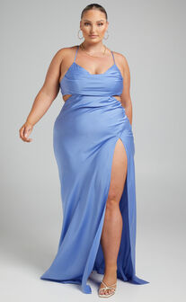 Sophie Maxi Dress - Cowl Neck Cross Back Dress in Blue