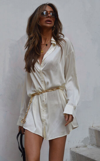 Desiree Shirt Dress in Ivory Satin