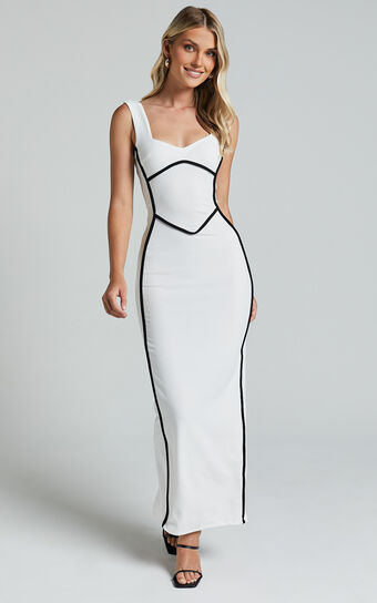 Magnolia Midi Dress - Scoop Neck Bodycon Dress in White