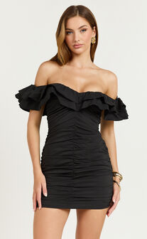 Danalyn Mini Dress - Off Shoulder Bodycon Dress in Black