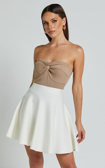 Farrah Mini Skirt - High Waisted A Line Skirt in Off White