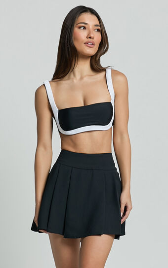 Elouise Top - Contrast Ruched Strap Crop Top in Black/White