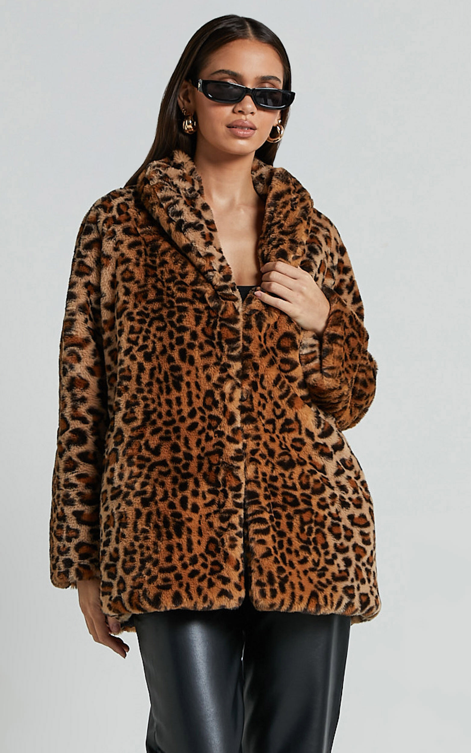 Jocelyn Coat Faux Fur Animal Print Coat in Leopard Showpo USA