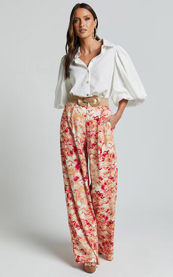 Amalie The Label - Lorete Linen Blend High Rise Wide Leg Pants in Sienna Print