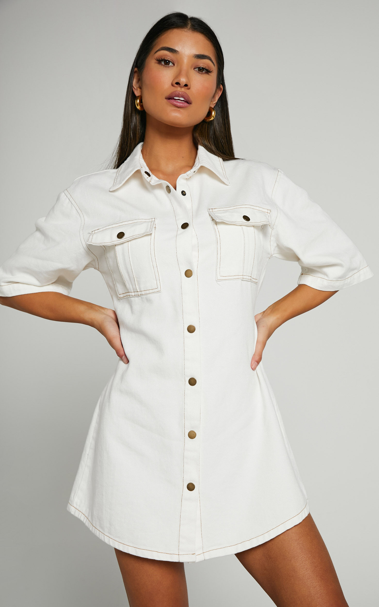 White short 2025 sleeve shirt dress