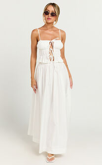 Preston Top - Ruched Tie Front Camisole Top in White