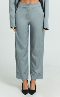 Willow Pants - Cropped Straight Leg Mid Rise Trouser Pants in Grey