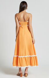 Moriseth Midi Dress - Linen Look Sleeveless Fit Flare Dress in Orange ...