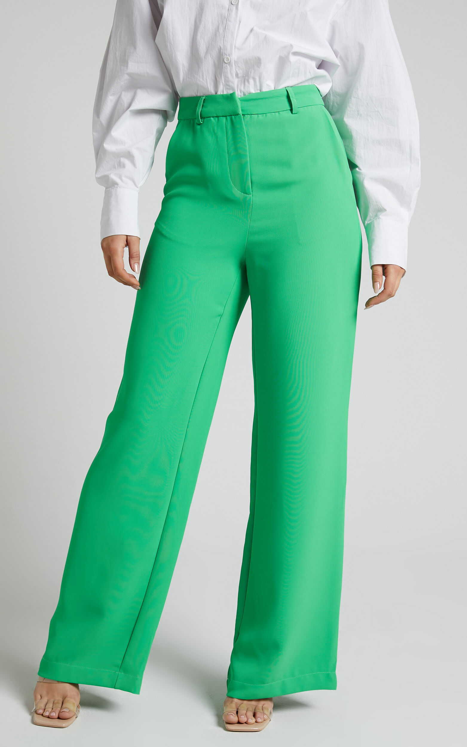 Bonnie Pants High Waisted Tailored Wide Leg Pants in Green Showpo USA