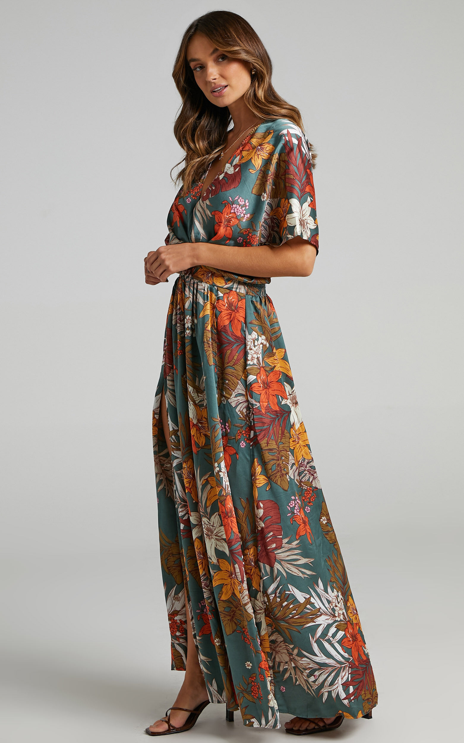 Teal floral maxi dress hot sale