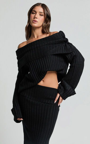 SNDYS The Label - Brooks Off Shoulder Jumper in Black