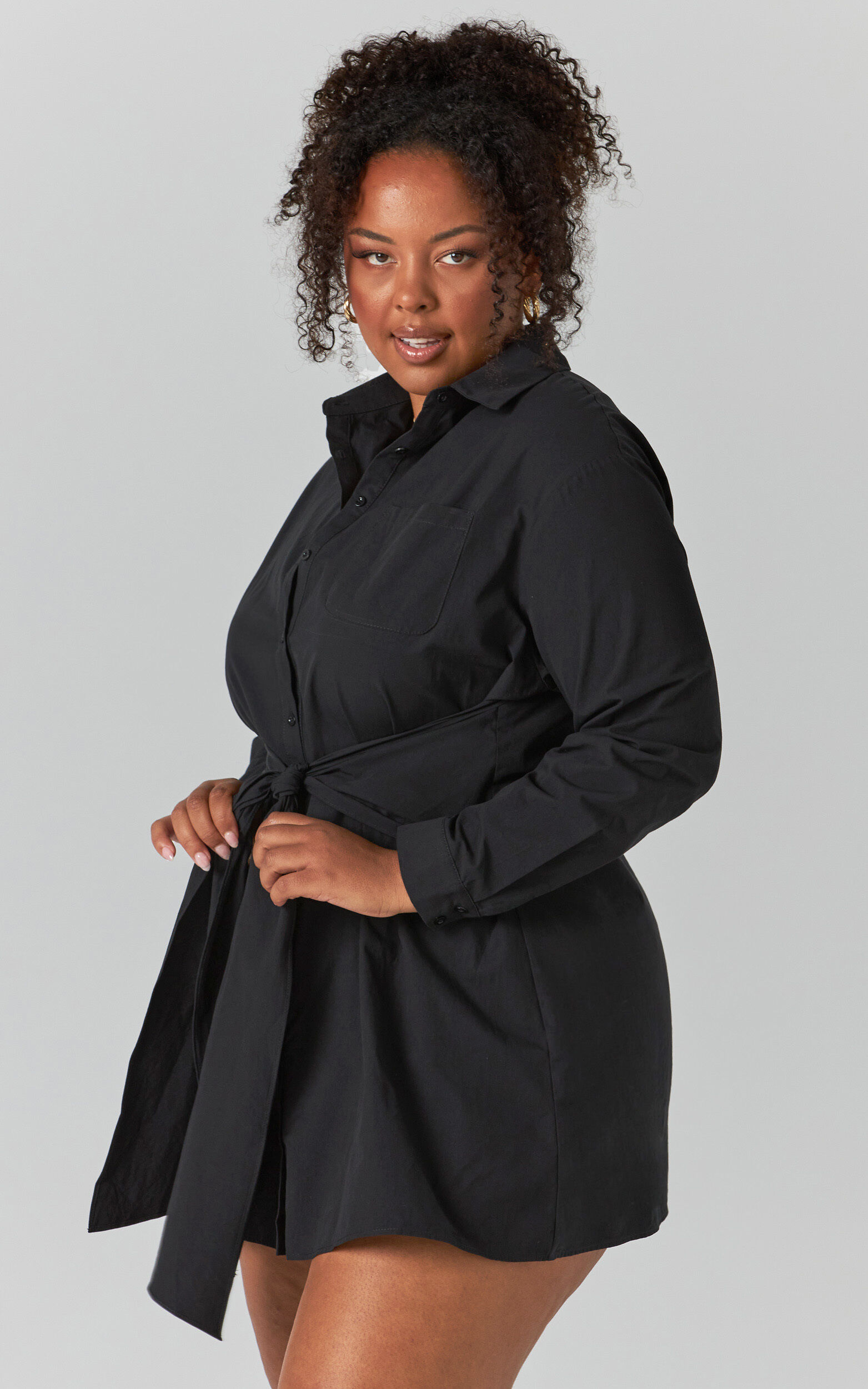 Macie Mini Dress Tie Front Shirt Dress in Black Showpo