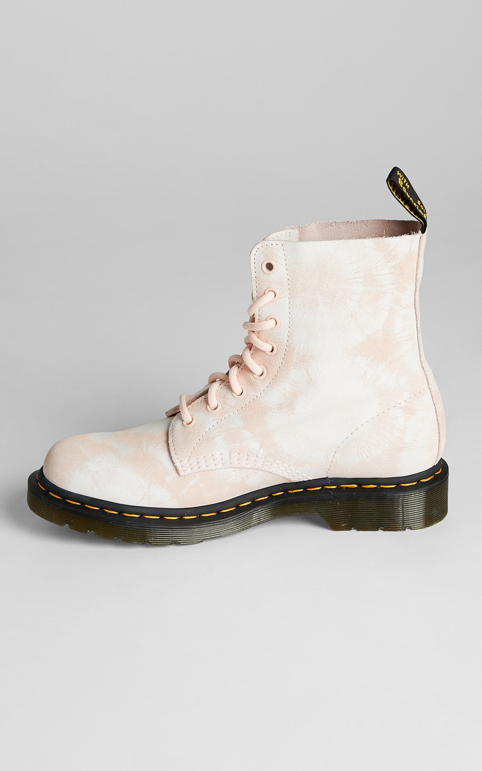 Dr. Martens 1460 Pascal Tie Dye Boots in Shell Pink White Tie Dye Printed Suede Showpo