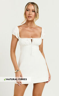 Maddy Mini Dress - Ruched Bust Short Sleeve Dress in White