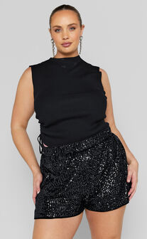 Jacquie Relaxed Shorts - Sequin Shorts in Gunmetal