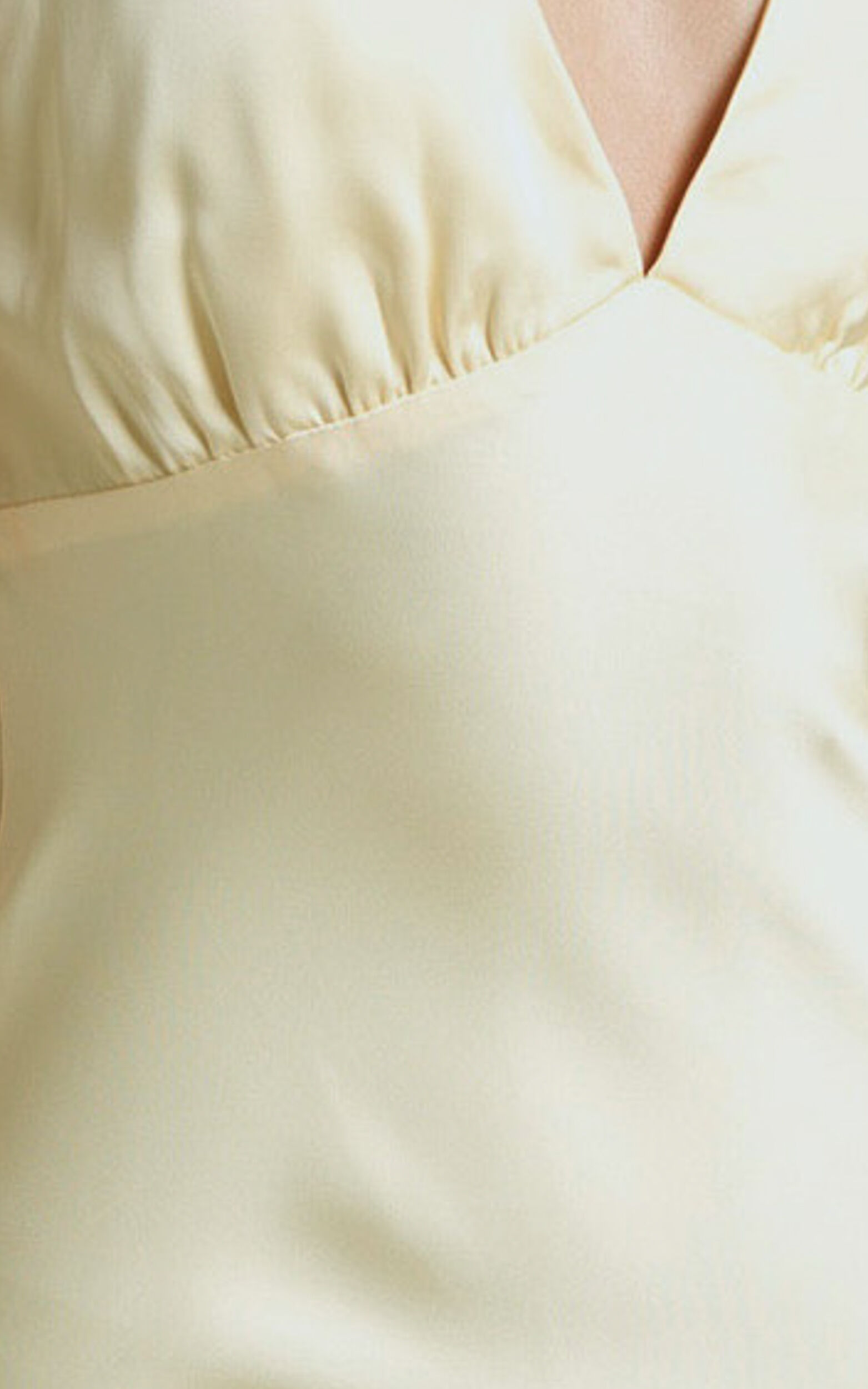 Khalani Midi Dress - Deep V Neck Satin Slip Dress in Butter Yellow ...