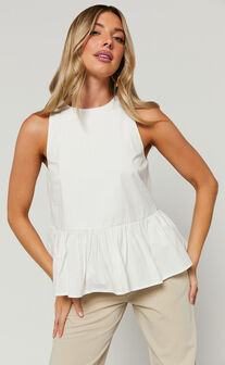 Keira Top - High Neck Frill Hem Top in Ivory