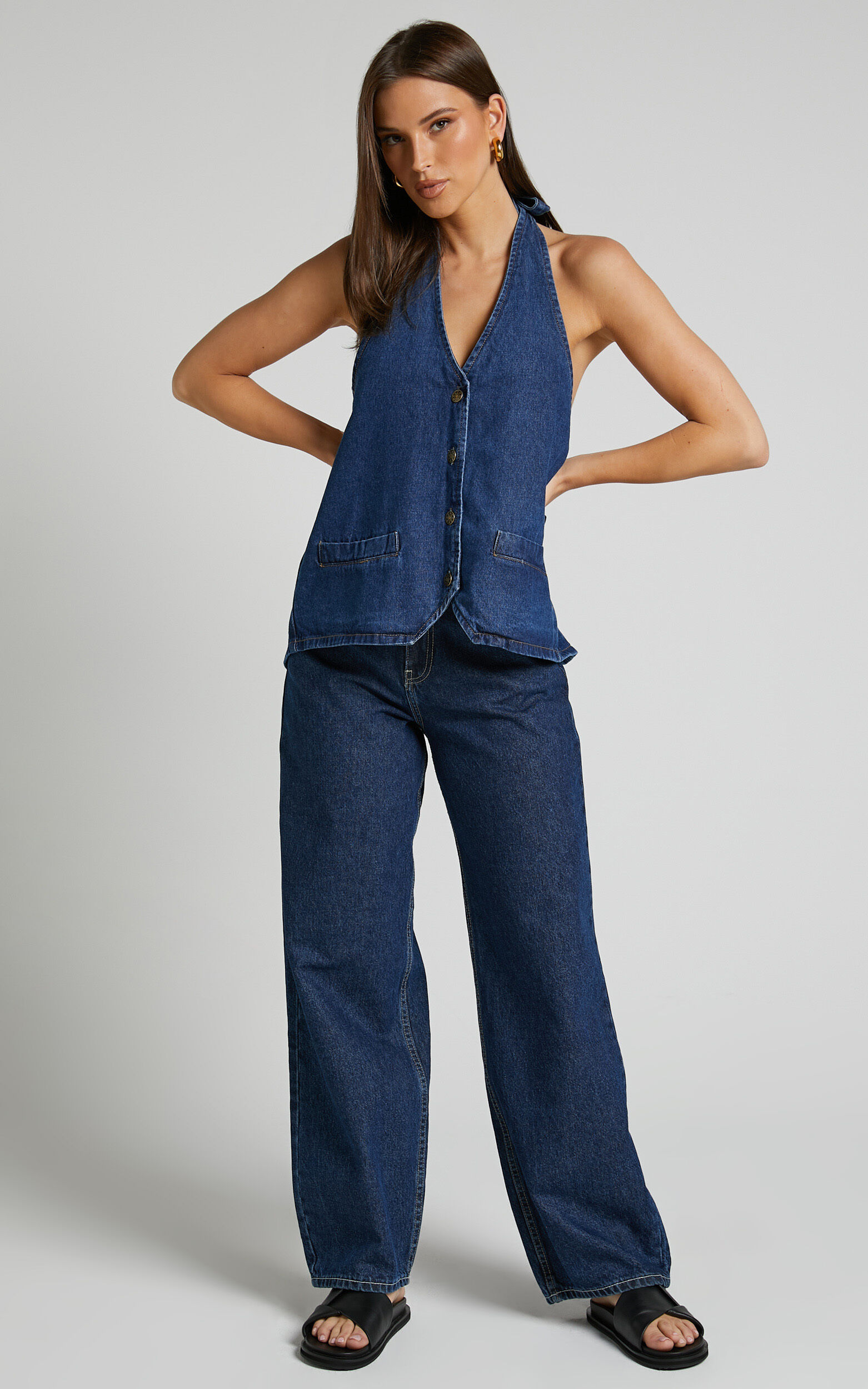 売れ筋商品|||ライオネス カットソー トップス レディース Women's Hills Denim Halter Top Dark Denim LIONESS Hills Halter Top Dark Denim | Hello Molly