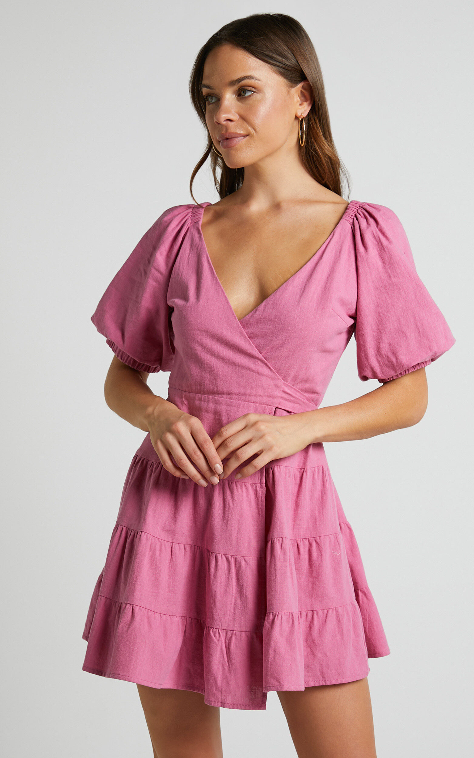 Pink wrap mini dress store