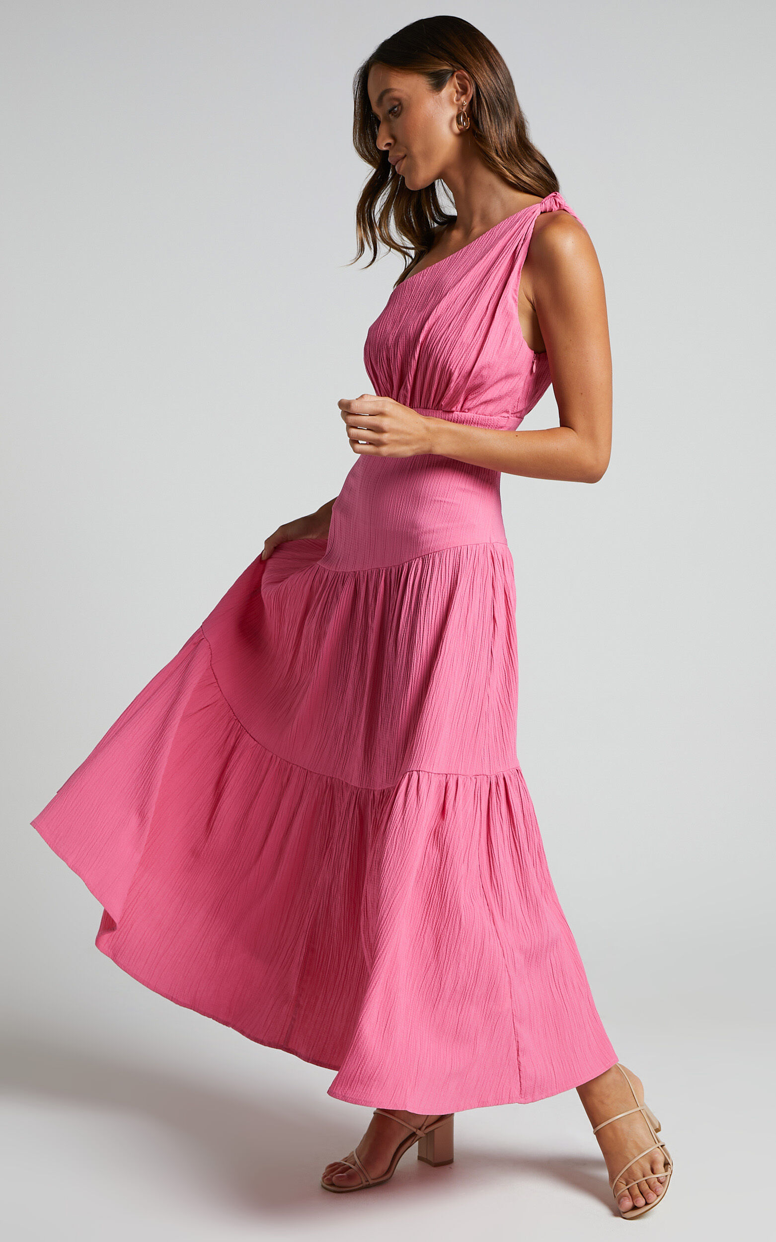 Celestia Midi Dress - Tiered One Shoulder Dress in Bright