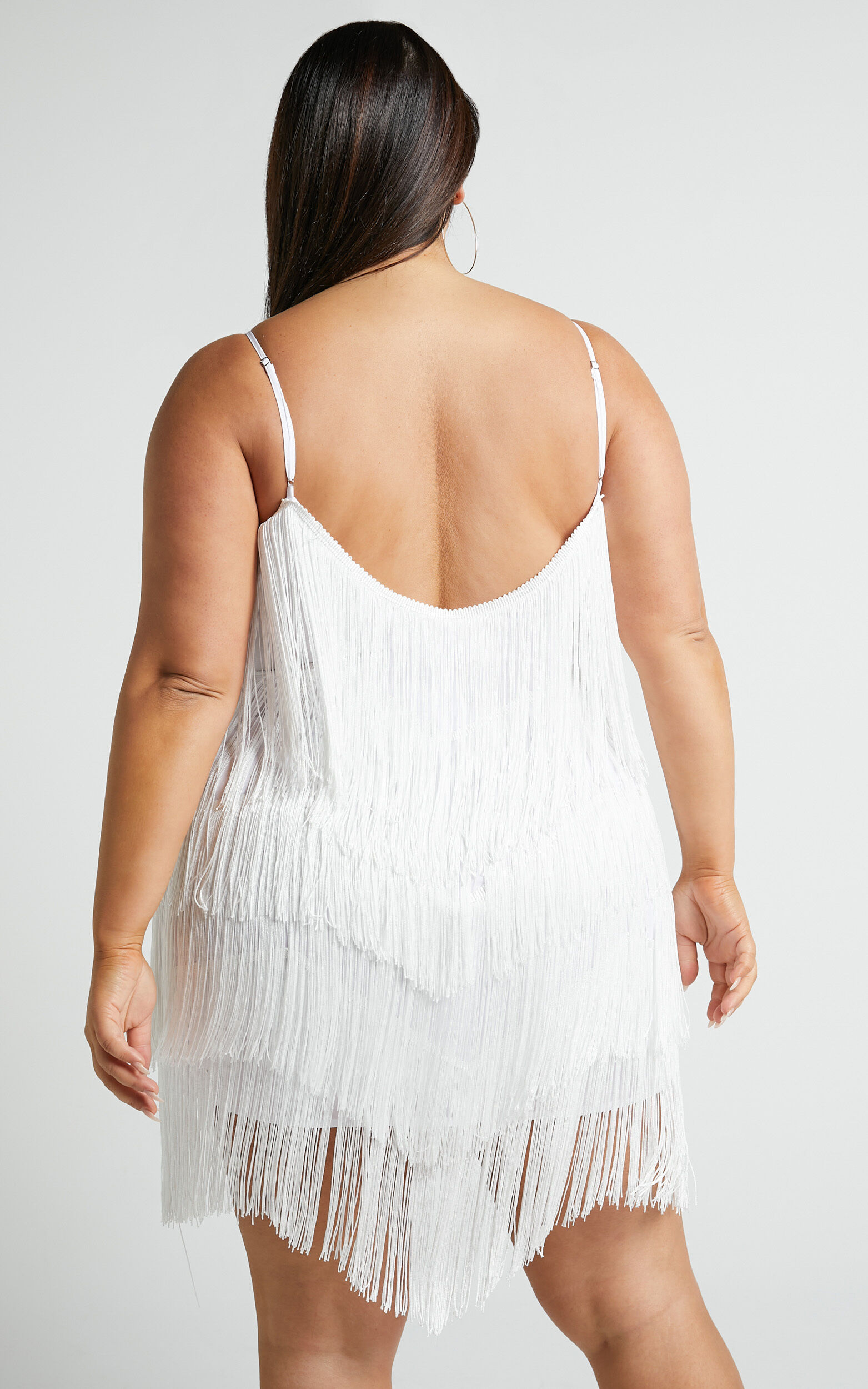 White Fringe Mini Dress