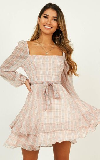 Move And Shake Dress In Peach check